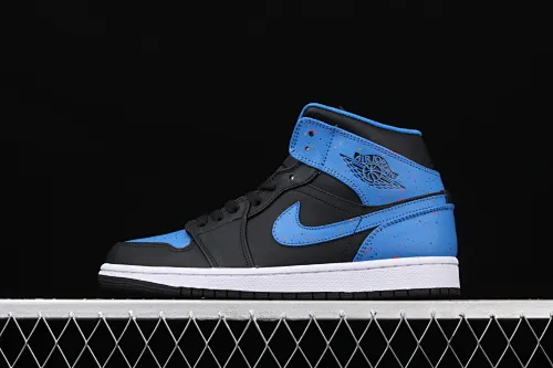 All categories Air Jordan Jordan series basketball shoes Air Jordan 1 Mid Air Jordan 1 Mid AJ1 Joe 1 inkjet black and blue Zhongbang basketball shoes 554724-048